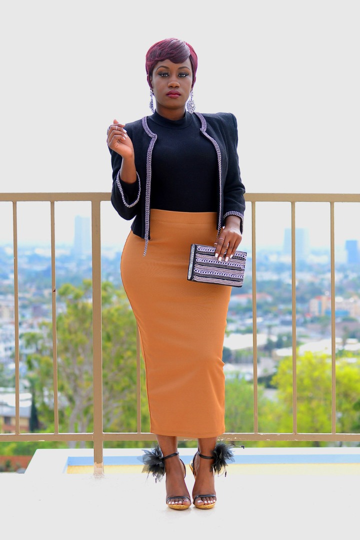 Structured Shoulder Blazer & Ankle Length Pencil Skirt